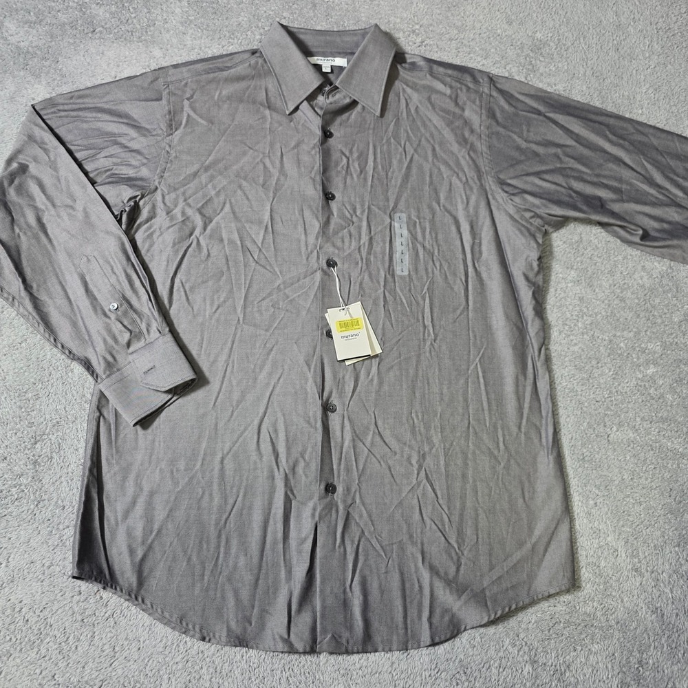 Murano Mens L Button Down Shirt Grey Long Sleeve Cotton Collezione Solid 4244